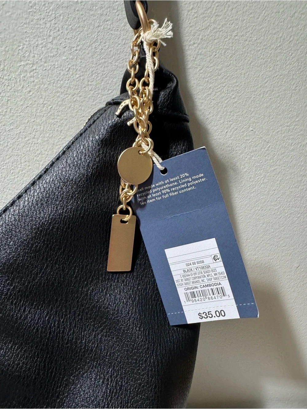 Universal Threads (Target Brand) Hobo Shoulder Bag with Orange Charm - Black